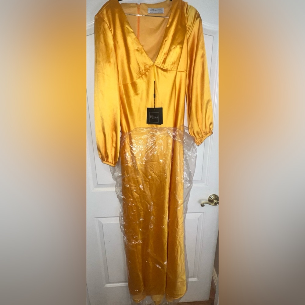 IEENA for MAC DUGGAL 55693 Satin Evening Dress Gem Yellow Women’s Size 12 NWT - Picture 2 of 7